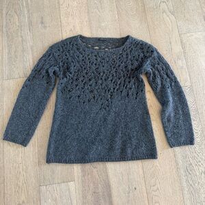 Eileen Fisher wool mohair blend open lace sweater in gray Petite M